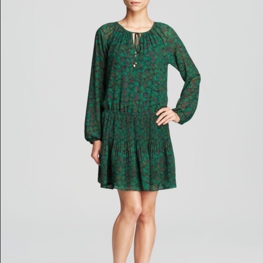 Michael Kors Nila Feather Print Easy Chiffon Dress Gooseberry Size L Garden Girl